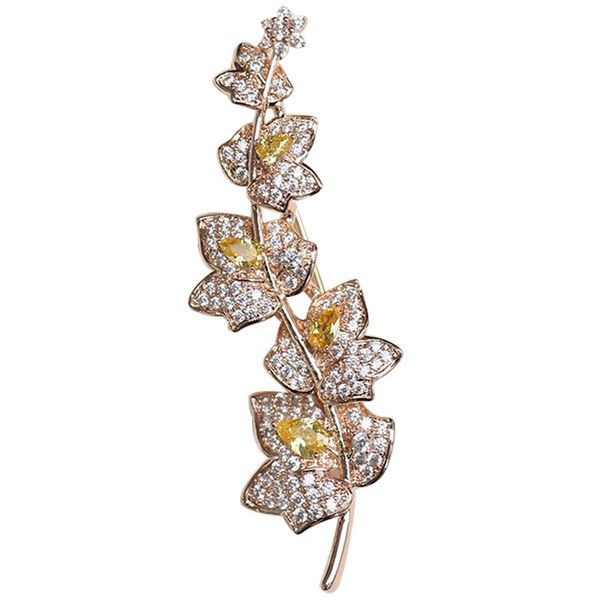 

charming elegant vine plant branch yellow flowers brooch gold tone mini pave and pear shaped cz floral vane pin bridal jewelry, Gray
