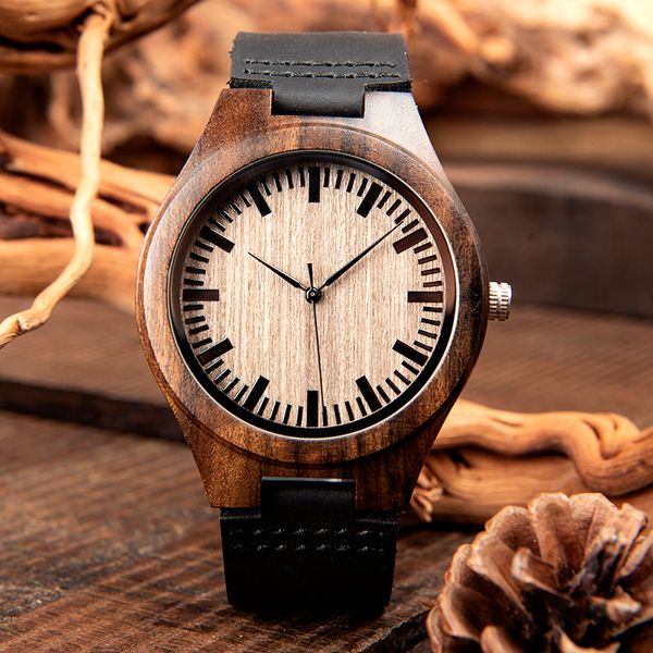 

bobo bird ebony wood watch men quartz wristwatches timepiece with leather strap women gift in box relogio masculino v-f08, Slivery;brown