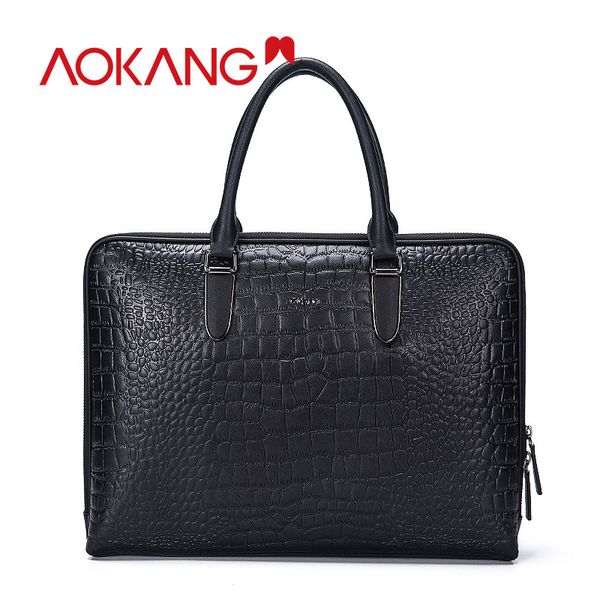 

aokang 2019 business man bag black color mens leather briefcase shoulder leather messenger bags computer lapfashion bags