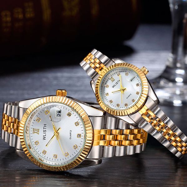 

fashion women and men watches elastic gold sliver quartz tide lovers couple party office brand business bracelet watch gifts, Slivery;brown