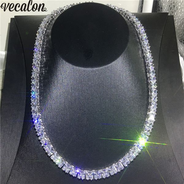 

vecalon tennis necklace white gold filled full princess cut 7mm diamond party wedding necklaces for women men hiphop jewelry, Black