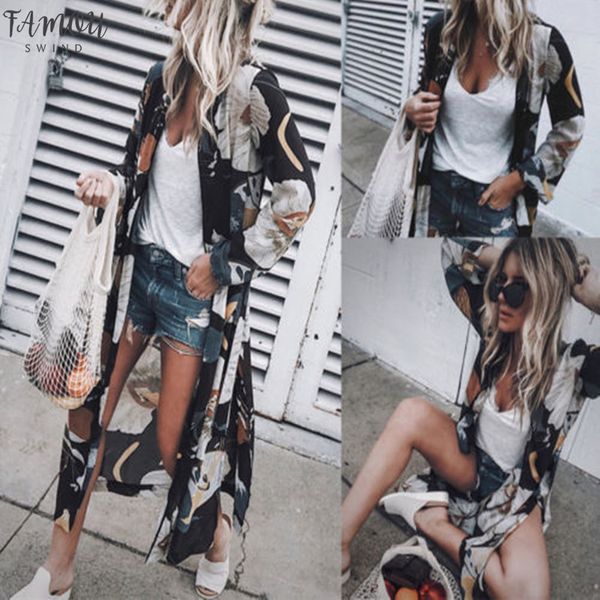 

2020 women fashion blouse summer ladies boho beach bikini maxi cover up lace print chiffon kimono cardigan four color, White