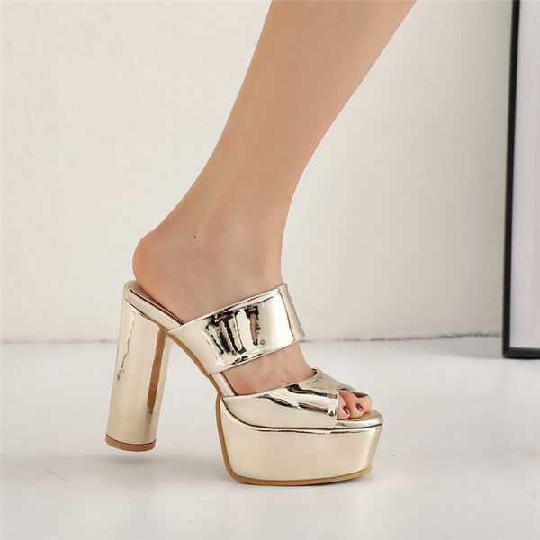 

womens platform slippers outdoor block heel party luxury shoes gold silver pink slide sandals high heels slides summer, Black