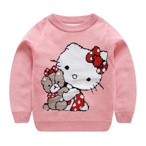 

детские девочки мальчики свитера 2019 новый осень зима мультфильм свитер милый кот печати вязаный пуловер теплая верхняя одежда дети вязать, Blue