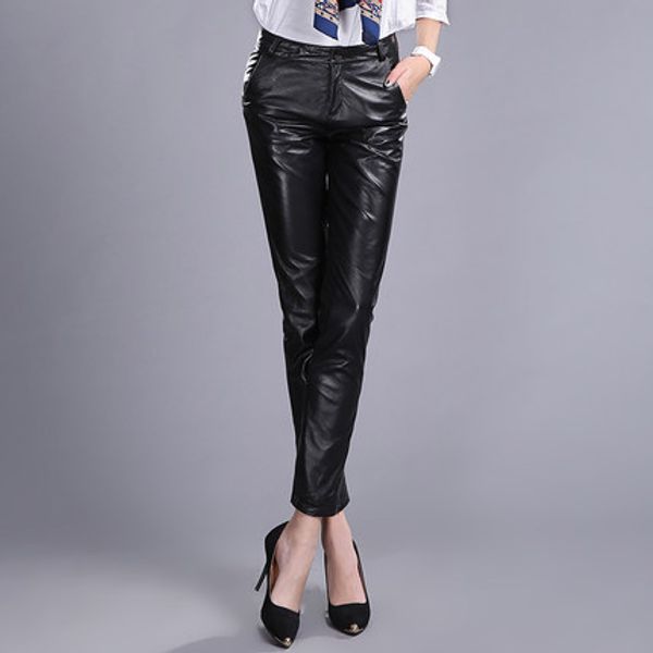 

2019 women slim sheepskin pants p2, Black;white