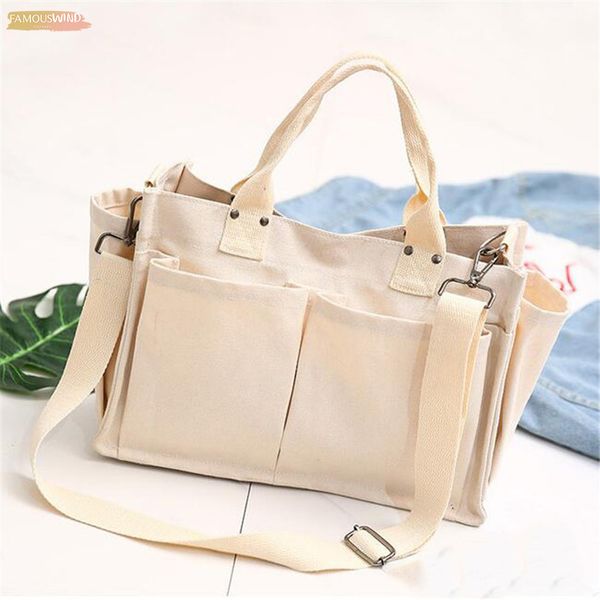 

lady shoulder bag big capacity women canvas tote shopping bag pockets girl messenger bag school books travel beach