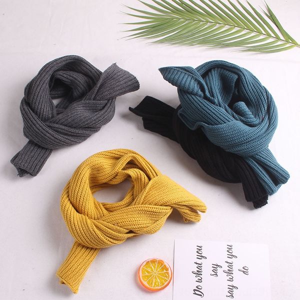 

children's warm knitted wool warm male and female children's neutral scarf baby's solid color scarf fashion, Red;brown