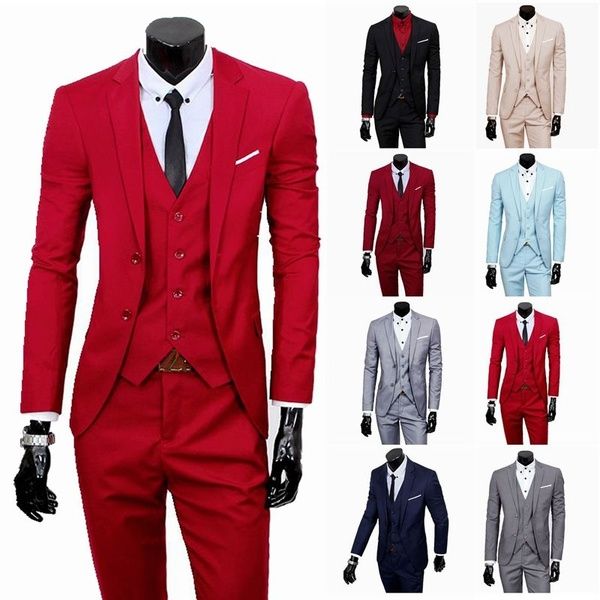 

2019 new fashion men's wedding suit three-piece suit (coat + vest + pants) 8color suit casual self-cultivation business suits jacket, White;black