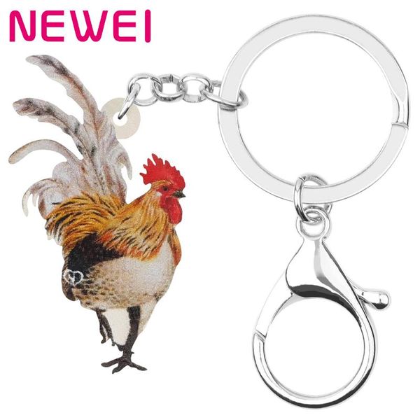 

newei acrylic cock chicken rooster keychains keyring long farm animal key chain jewelry for women kid men car handbag accessory, Silver