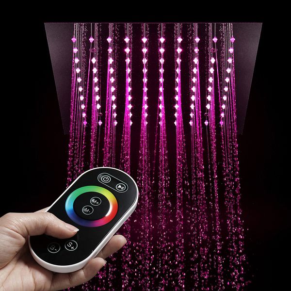 

300*300mm rainfall led light shower ceiling embedded shower head colorful bathroom showers polished 304sus showerhead need power