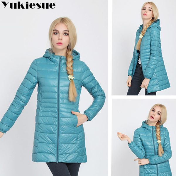 

women ultra light down jacket hooded winter duck down jackets women slim long parka zipper coats 2018 outwear plus size 6xl 7xl, Black