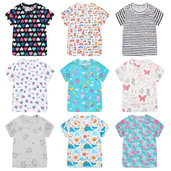 Crianças Camisas 100% Algodão Meninas Do Bebê T de Manga Curta Do Bebê Meninos Tees Impresso Crianças Tops Roupas de Verão para Crianças 18 Projetos YW2363