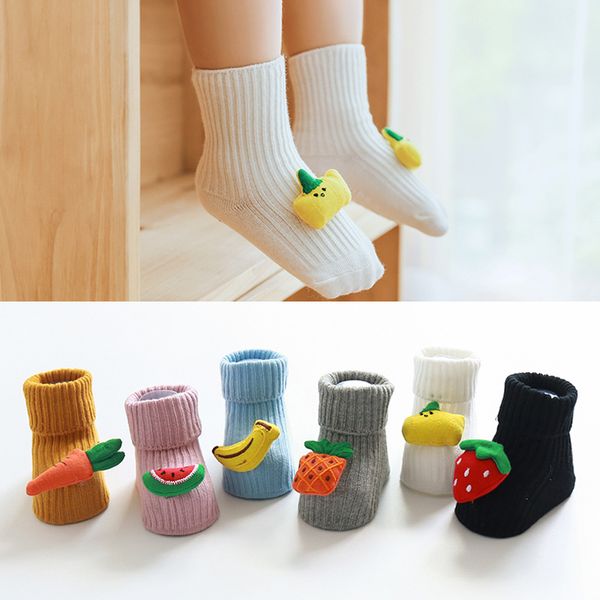 

infant cotton knitted socks toddler cartoon non-slip floor socks fruit baby socks 1-5 years old baby sock, Pink;yellow