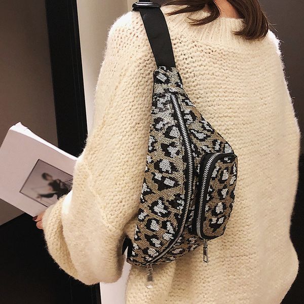 

sleeper 2019 new fashion #401 neutral zipper sequin leopard print messenger bag sport chest bag waist ng