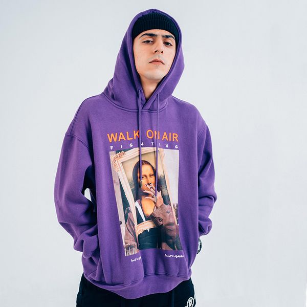 

funny mona lisa smoking print fleece hip hop hoodies men harajuku streetwear autumn new high street oversized sweatshirts men, Black