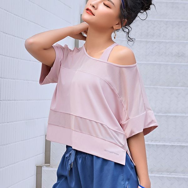 

indeed, loose and breathable yoga clothing female summer thin section net red fitness clothes quick-drying short sleeve t-shirt, White;red