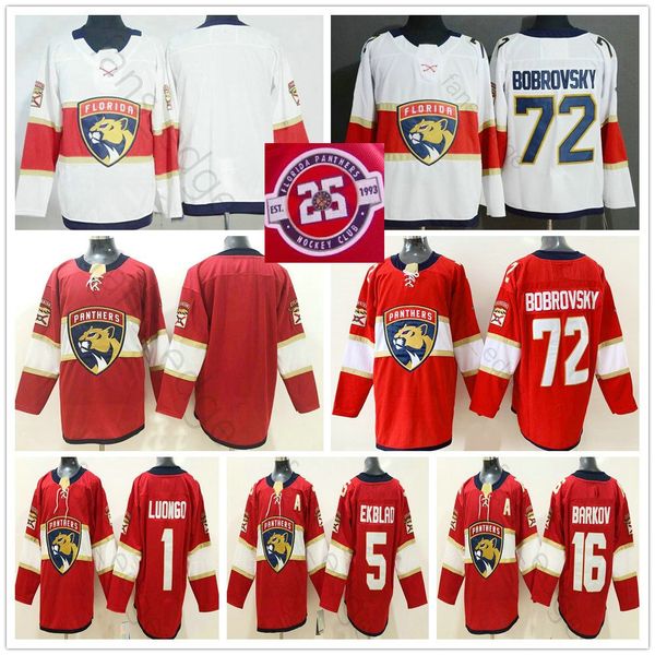 

florida panthers 25th anniversary jersey 72 sergei bobrovsky 1 roberto luongo 5 aaron ekblad 16 aleksander barkov stitched hockey jerseys, Black;red