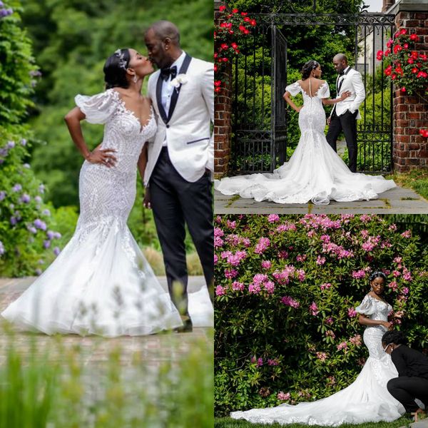 

plus size mermaid wedding dresses sweep train off shoulder lace appliqued vestidos de novia customized country wedding dress bridal gowns, White