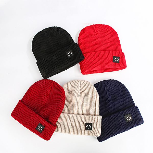 

1 pcs korean square smiling face wool knitted caps women men skullcap autumn winter brand skullies beanies baggy melon cap