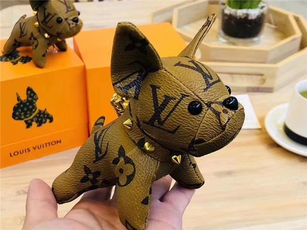 

arrived 2019 fashion brand dog keychain keyring for women girls bag car key chain trinket jewelry gift souvenirs with box, Silver