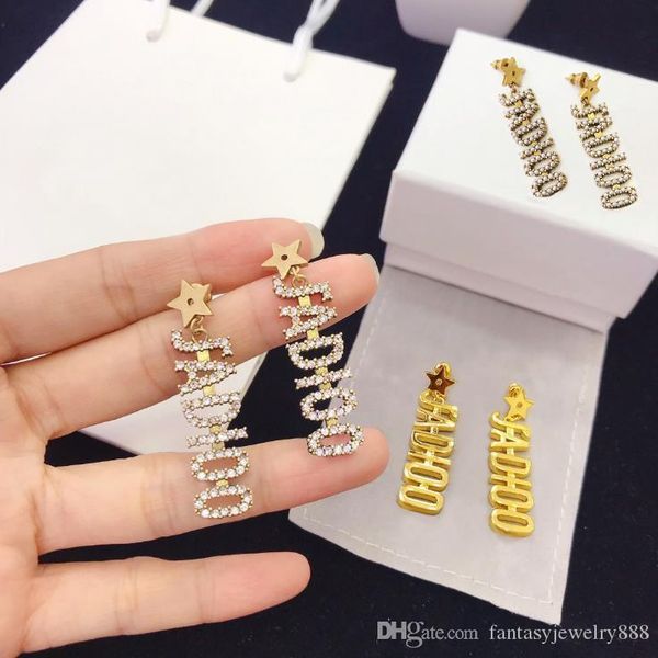 

retro letter temperament female senior sense silver needle niche designer earrings luxury designer jewelry women earrings, Golden