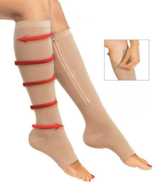 

2017 new 1pair comfortable relief soft zip socks anti-fatigue compression socks leg support medical unisex, Black