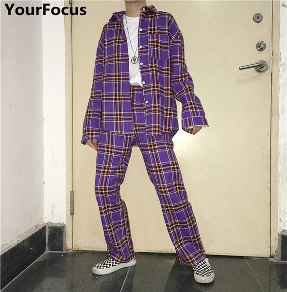 

harajuku марочные корея японский стиль хлопок фиолетовый красный плед с длинным рукавом рубашки и длинные трусы женщин устанавливает yq-787, Gray