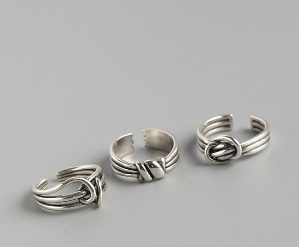 

1pc punk retro authentic s925 sterling silver fine jewelry multi layers/ multi-rows love knot twisted band ring open adjust j439, Golden;silver