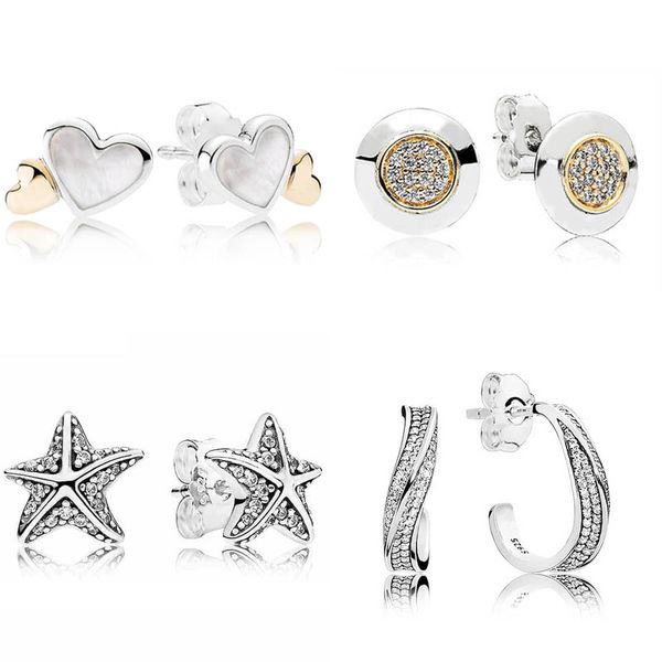 

new 925 sterling silver earring golden two-tone signature luminous hearts with mother-of-pearl earring for women fine jewelry, Golden;silver