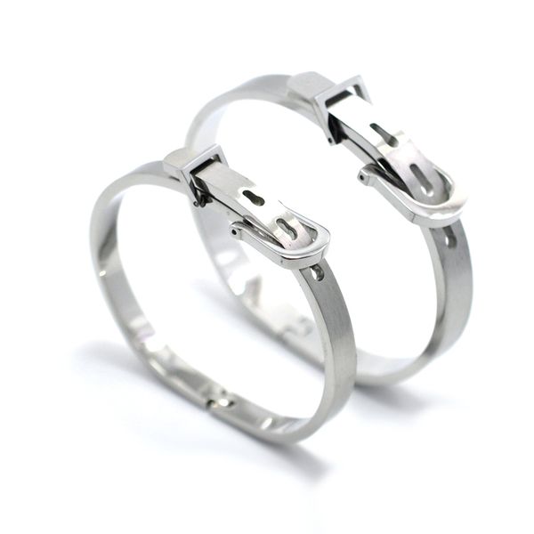 

fysara brand couple jewelry stainless steel wrist buckle belt bracelet bangle for women men love cuff bracelet punk black bangle