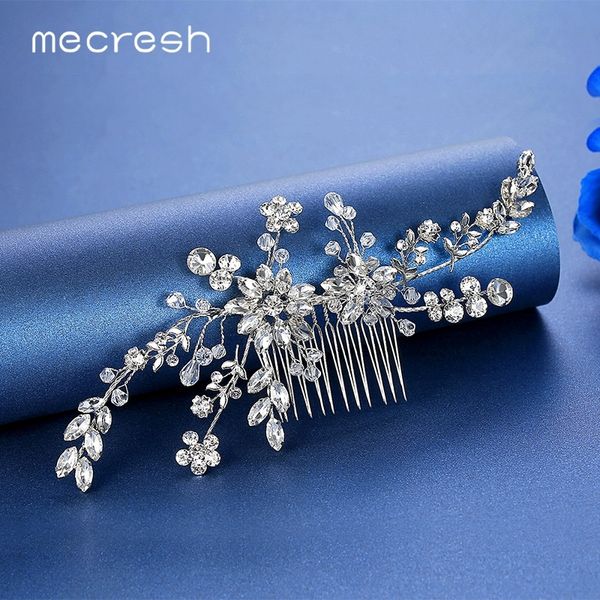 

mecresh handmade crystal bridal hair comb pin ornaments wedding hair accessories women silver color leaf flower headpiece fs288, Golden;white