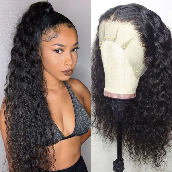 

180% density curly hair 360 lace frontal undetectable lace pre plucked lace wig curly ponytail, Black