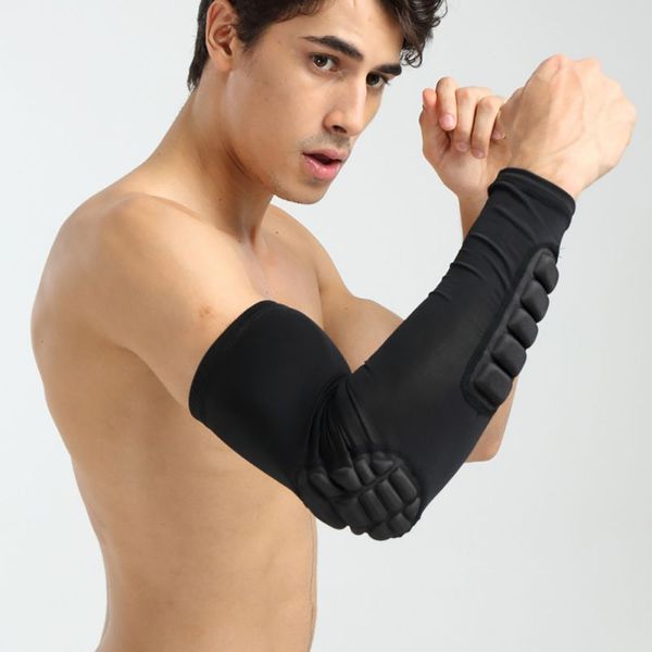 

man sleeve honeycomb elbow pads crashproof football basketball shooting arm sleeve elbow support protection, Black;gray