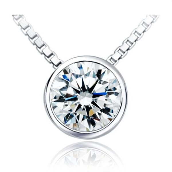 

excellent brilliant round 2ct real diamond engagement solitaire pendant necklace bridal 40cm 925 necklace, Silver