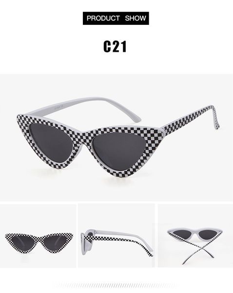 

new who cutie 2019 fashion cat eye sunglasses women 90s retro vintage small frame checkered sun glasses black red pink shades s031