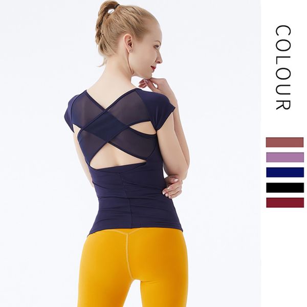 

2020 yoga тенниски женщины»wear грудь подушки фитнес упражнение спорт йог top мода tight с коротким рукавом футболка, White;red