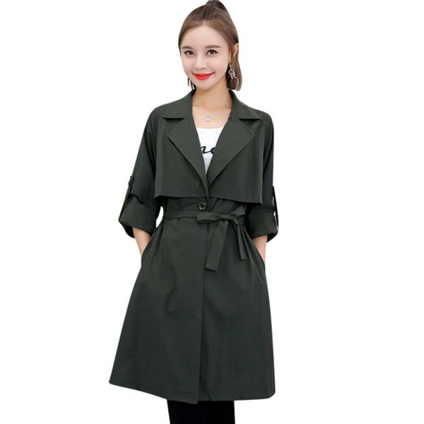 

autumn women fashion long coat belt fasten windbreaker trenchs female, Tan;black