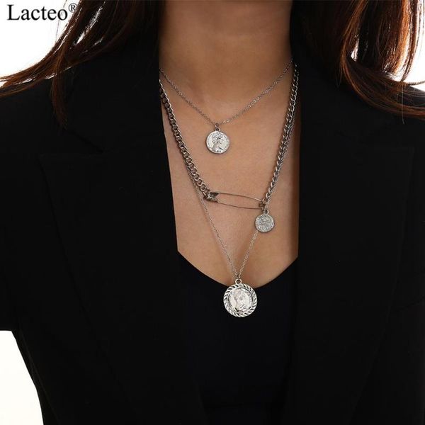 

lacteo vintage 3multi layered carved coin virgin mary face 3 pendant necklace for women statement 2020 fashion jewelry necklace, Silver