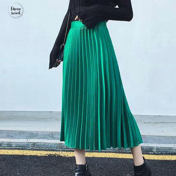 

леди осень моды юбка женщин высокой талией плиссированные сплошной цвет половина длины эластичные promotions черный розовый серый, Black