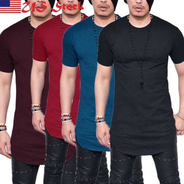 

men extra solid style cotton t-shirt long casual sport tall body urban tee longline oversize plain offer, Black;blue
