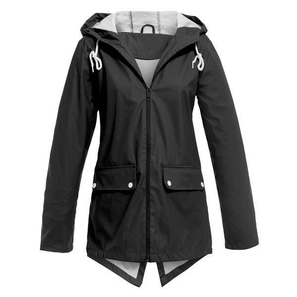 

sagace women casual solid jacket outdoor plus size hooded windproof loose coat i401008, Blue;black