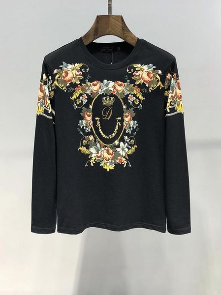 

2019 new hot sale свитер цветочных печати повседневных фуфайки мужских дизайнерских толстовки твердая сыпучий pullolver o-образный вырез руб, Black