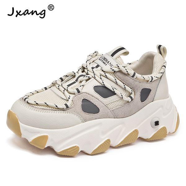 

jxang women chunky sneakers vulcanize shoes korean fashion new female black white platform thick sole casual shoe woman y200424