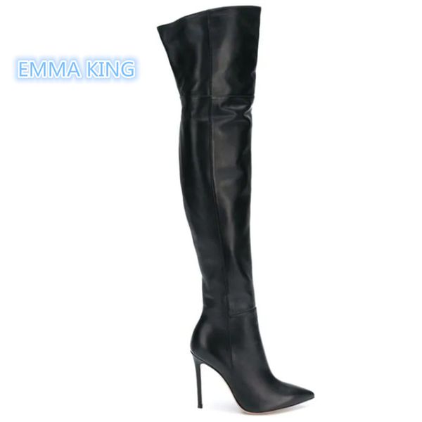 

2019 new arrival women over the knee boots pointed toe designer high heel knight boots stilettos side zipper thigh high, Black
