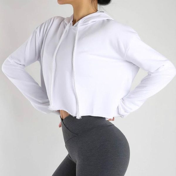 

twe 2020 cotton hoodie fitness gym crop women plain loose fit dance sport crop sweatshirts workout cropped hoodies, White;red