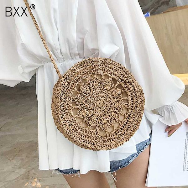 

bxx] women's single shoulder crossbody bag all-match 2020 summer beach new round straw bag casual paper rope woven he841