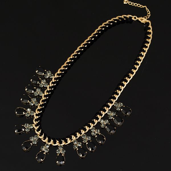 

fashion thick chain weave black rhinestones crystal beads choker chunky necklace statement jewelry #n009, Silver