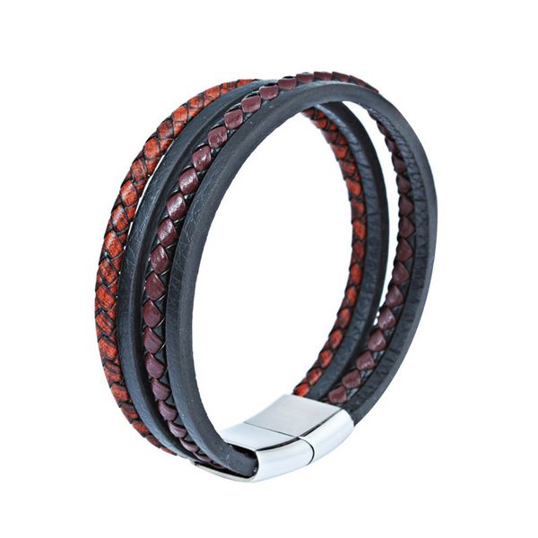 

european and american bracelets fashion titanium steel four layer weave leather strap bracelet men's cool stainless steel weavin, Silver