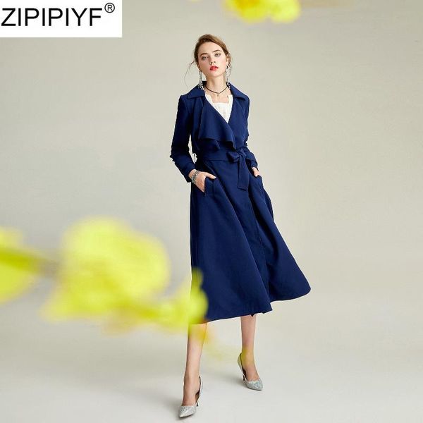 

2020 new fashion elegant comfortable simple color long spring autumn windbreaker trench turn down collar slim a-line trench coat, Tan;black