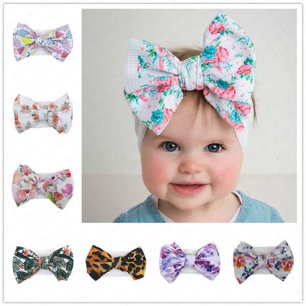 

baby girls floral tie-dyed headband ins big bow hair band bowknot bohemian infant headbands newborn soft hairbands head wrap turban d61006, Slivery;white